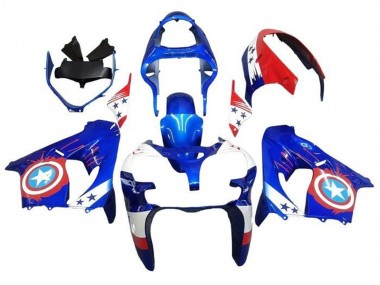 Carénages Moto Kawasaki ZX9R 2000-2001 - Bleu Rouge Captain America Étoile