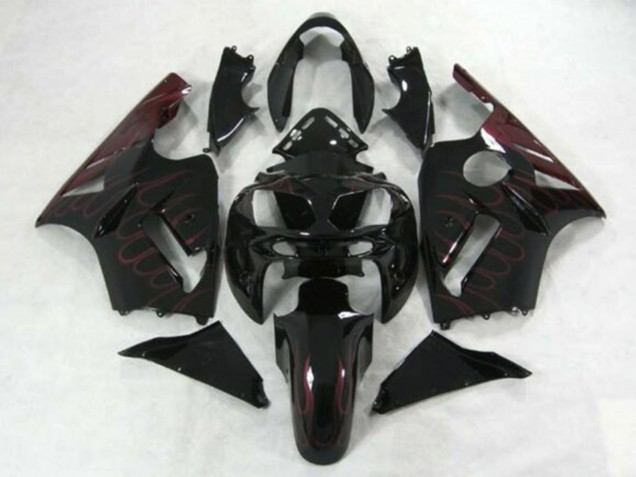 Carénages Moto Kawasaki ZX12R 2002-2006 - Noir Brillant Bourgogne Flamme