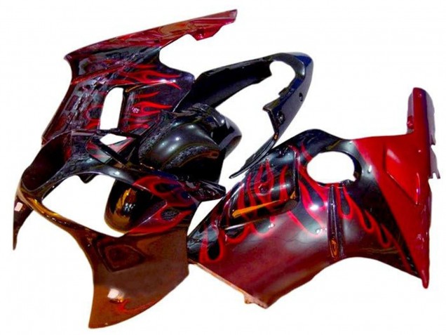 Carénages Moto Kawasaki ZX12R 2002-2006 - Noir Brillant Rouge Flamme