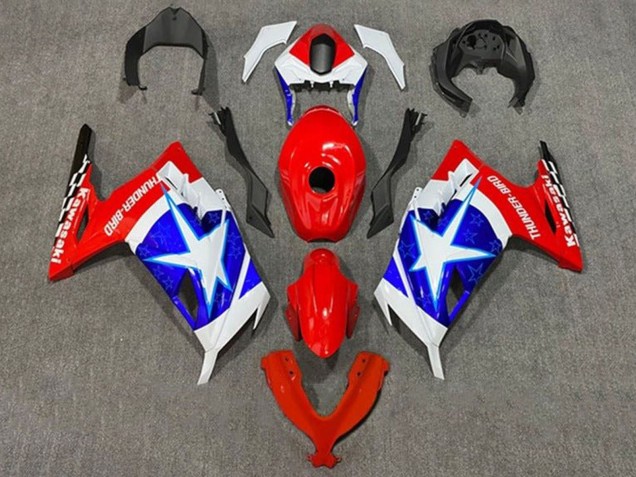 Carénages Moto Kawasaki EX300 2013-2024 - Blanc Rouge Bleu Étoile Captain America