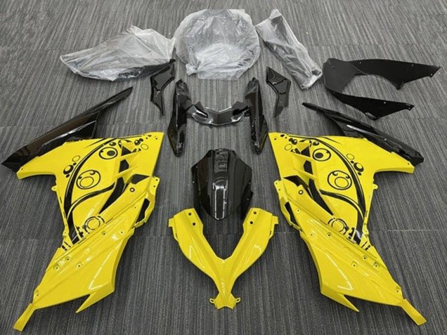 Carénages Moto Kawasaki EX300 2013-2024 - Jaune Noir Cercles