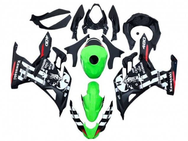 Carénages Moto Kawasaki Ninja 400 2018-2024 - Vert Noir Blanc Rouge Crâne