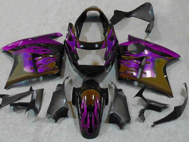 Carénages Moto Honda CBR1100XX Blackbird 1996-2007 - Noir Brillant Violet Flamme