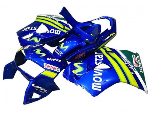 Carénages Moto Honda VFR 800 1998-2001 - Bleu Vert Blanc MoviStar Castrol HRC Noir Prince
