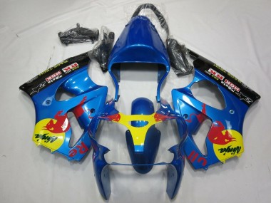 Carénages Moto Kawasaki ZX6R 2000-2002 - Bleu Jaune Noir Red Bull