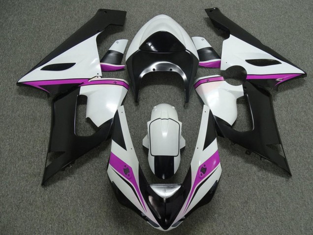 Carénages Moto Kawasaki ZX6R 2005-2006 - Blanc Noir Rose