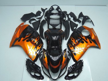 Carénages Moto Suzuki GSXR 1300 Hayabusa 2008-2020 - Noir Brillant Orange Flamme