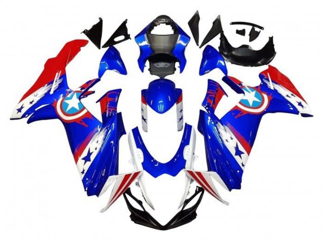 Carénages Moto Suzuki GSXR 600 / GSXR 750 2011-2024 - Bleu Blanc Rouge Captain America