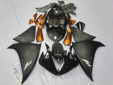 Carénages Moto Yamaha YZF 1000 R1 2012-2014 - Noir Brillant Noir Mat Orange