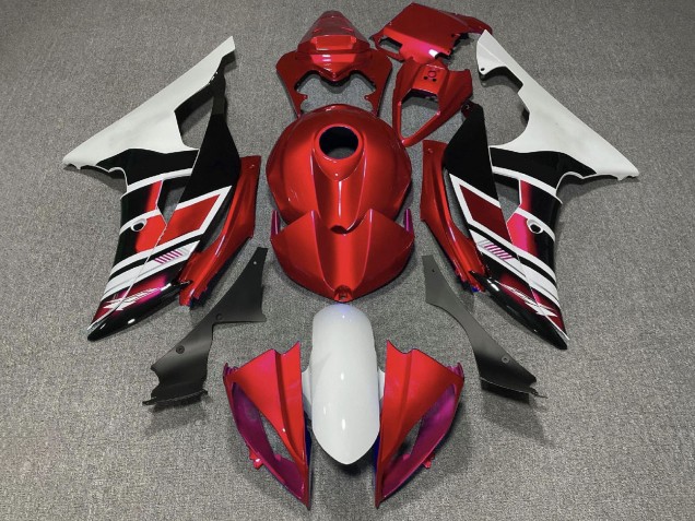 Carénages Moto Yamaha YZF R6 2008-2016 - Blanc Rouge Noir Brillant Bande