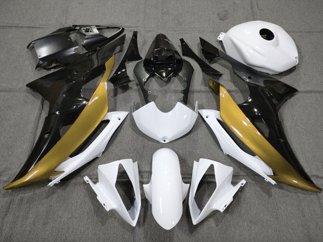 Carénages Moto Yamaha YZF R6 2008-2016 - Blanc Or Noir Brillant