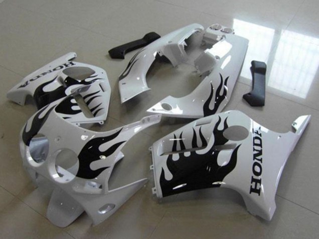 Carénages Moto Honda CBR250RR MC19 1988-1989 - Blanc Noir Brillant Flamme