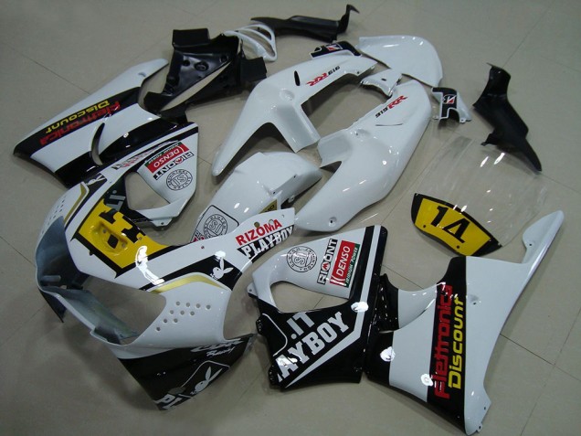 Carénages Moto Honda CBR900RR 919 1998-1999 - Blanc Jaune Noir Brillant Playboy 14