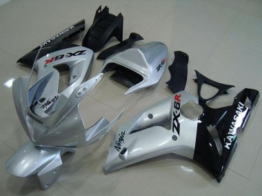 Carénages Moto Kawasaki ZX6R 2003-2004 - Argent Noir Brillant