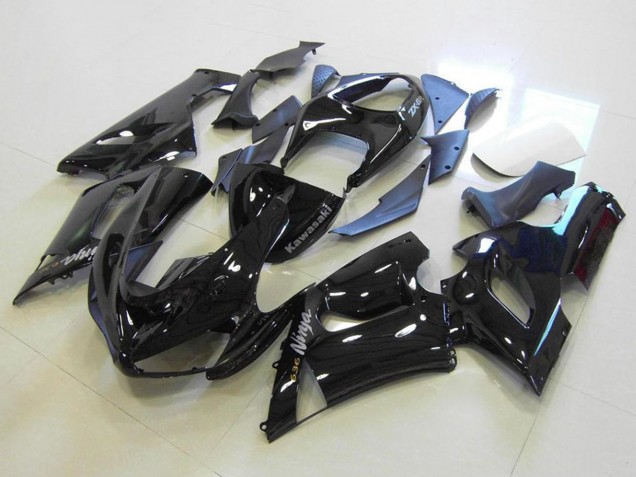 Carénages Moto Kawasaki ZX6R 2005-2006 - Noir Brillant Argent Décalque