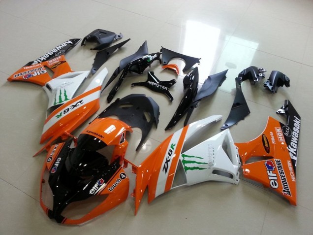 Carénages Moto Kawasaki ZX6R 2009-2012 - Orange Blanc Noir Brillant Vert Elf Bridgestone Monstre