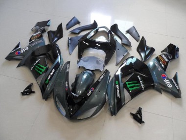 Carénages Moto Kawasaki ZX10R 2006-2007 - Noir Brillant Noir Mat Vert Elf Touch4 Monstre Energy