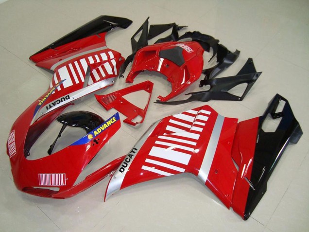 Carénages Moto Ducati 848 1098 1198 2007-2014 - Argent Bleu Rouge Noir Brillant