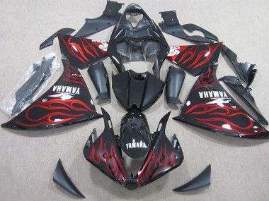 Carénages Moto Yamaha YZF R1 2009-2011 - Noir Brillant Rouge Flamme