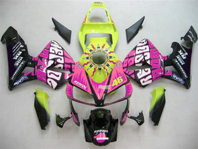 Carénages Moto Honda CBR600RR 2003-2004 - Jaune Rose Noir Brillant Valentino Rossi