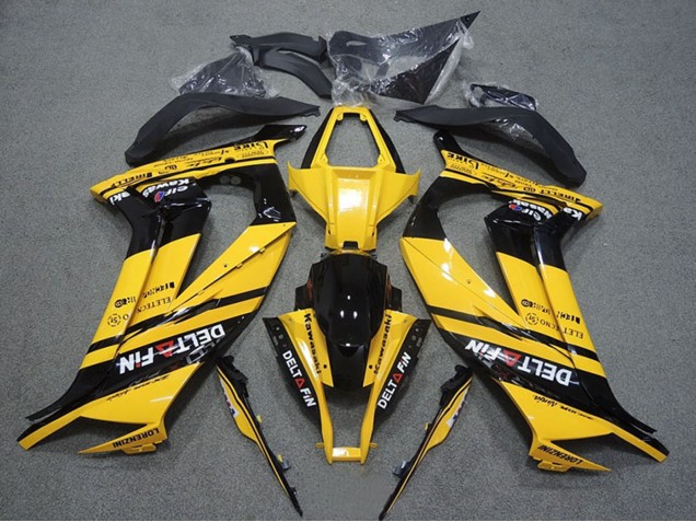 Carénages Moto Kawasaki ZX10R 2011-2015 - Jaune Noir Brillant Delt Fin