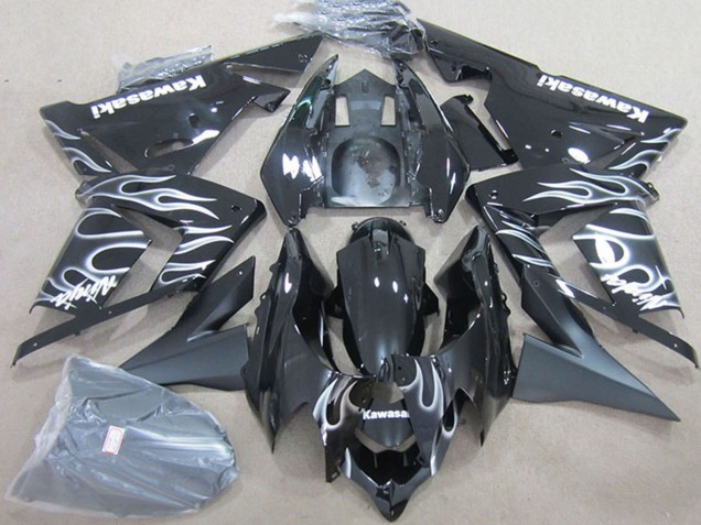 Carénages Moto Kawasaki ZX10R 2004-2005 - Noir Blanc Flamme
