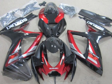 Carénages Moto Suzuki GSXR 600 2006-2007 - Noir Brillant Rouge Argent