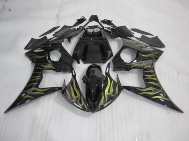 Noir avec Jaune Flamme 2003-2005 YZF R6 Carénage Moto